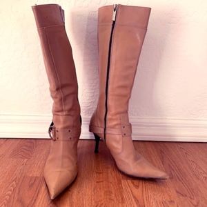 Camel-colored point toe boots